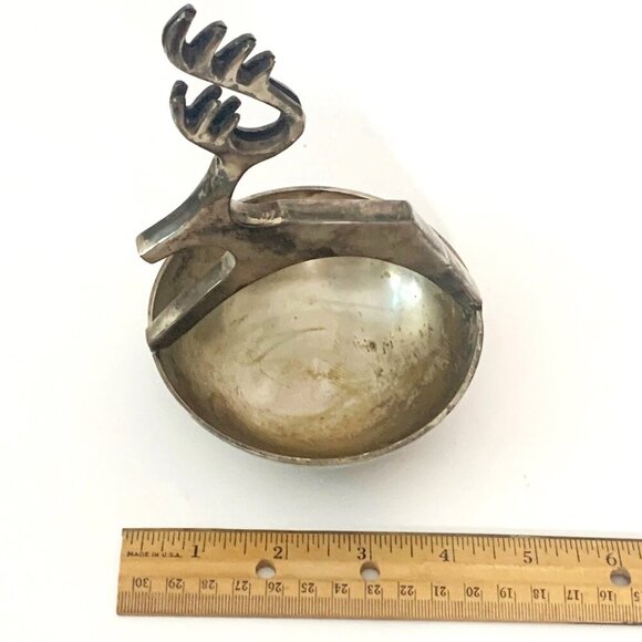 Vintage MCM REINDEER Metal Buck Handle Trinket Bowl Candy Nut Dish Lot of Patina - Picture 7 of 9